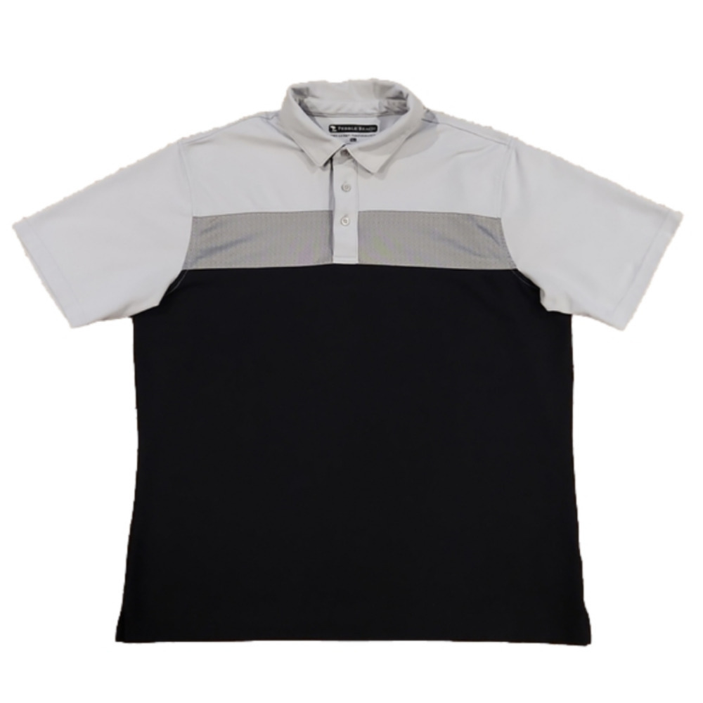 3/$20 PEBBLE beach silver & black dry-Luxe golf polo shirt